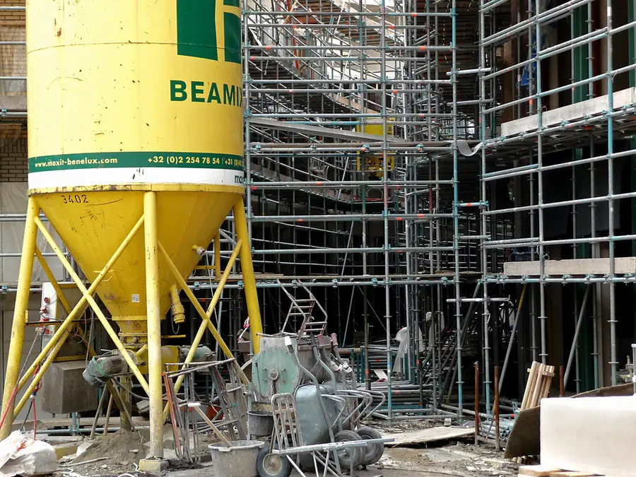A cement silo on a building site