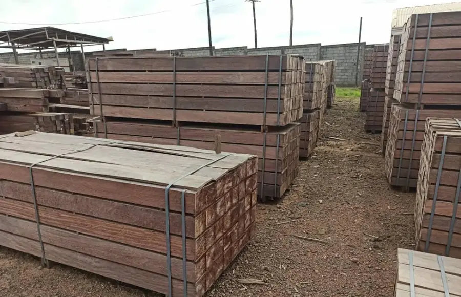 Stacks of sawn hardwood timber in a yard